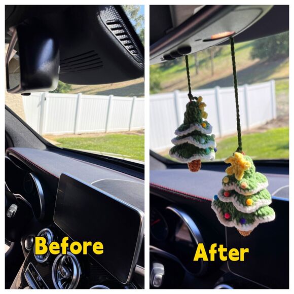 Glow-in-the-dark Christmas tree ornament — crochet car charm, rearview mirror - Picture 10 of 12